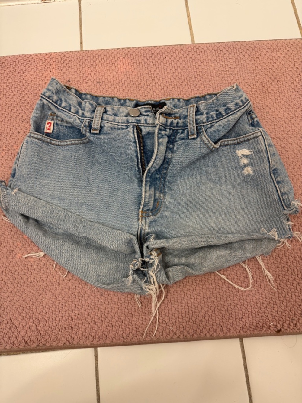 Guess Light Blue Distressed Rolled Hem Jean Shorts